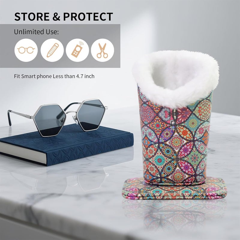 FlyingMage Store Plush Lined Eyeglasses Holder, Cute Magnetic PU Leather Glasses Stand Case for Women Men Kids - Image 2